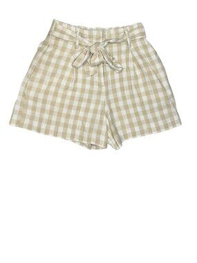 Zara Paperbag Waist Gingham Shorts Women's Size Small Beige Tie Waist Summer